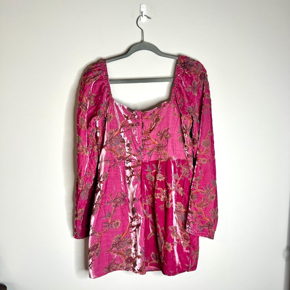 Lulus Simply Decadent Pink Floral Velvet Burnout Bustier Mini Dress Fairycore L - Picture 7 of 7